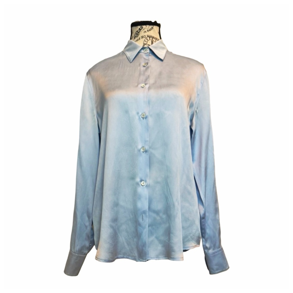 Armani Collezioni Silk Button Down Shirt. Light Blue. Size 6 - Picture 3 of 9